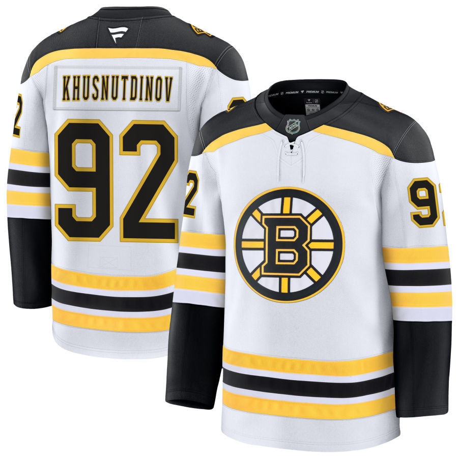 Marat Khusnutdinov Boston Bruins 2025 Away Jersey - White 1 Marat Khusnutdinov Boston Bruins 2025 Away Jersey - White