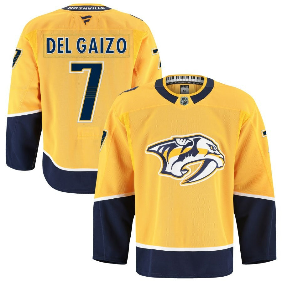 Marc Del Gaizo Nashville Predators 2025 Home Premium Gold Jersey 1 Marc Del Gaizo Nashville Predators 2025 Home Premium Gold Jersey
