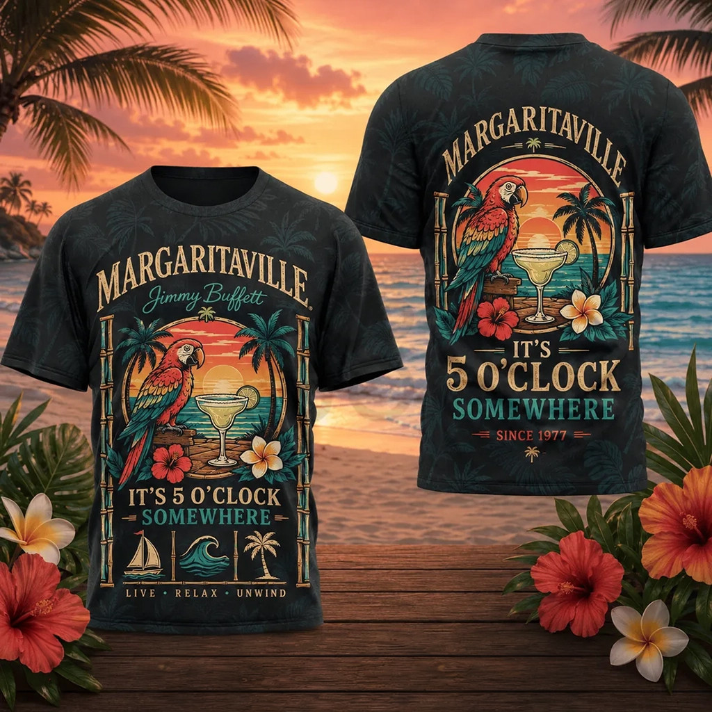 Margaritaville Jimmy Buffett Since 1977 Parrot Sunset Beach Shirt Jimmy Buffett Merch Fan Gifts