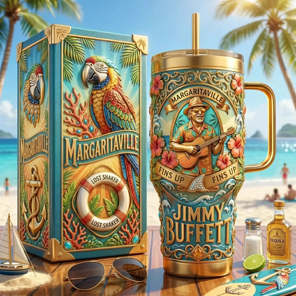 Margaritaville Jimmy Buffett Travel 40oz Tumbler Jimmy Buffett Merch Best Gift For Fans