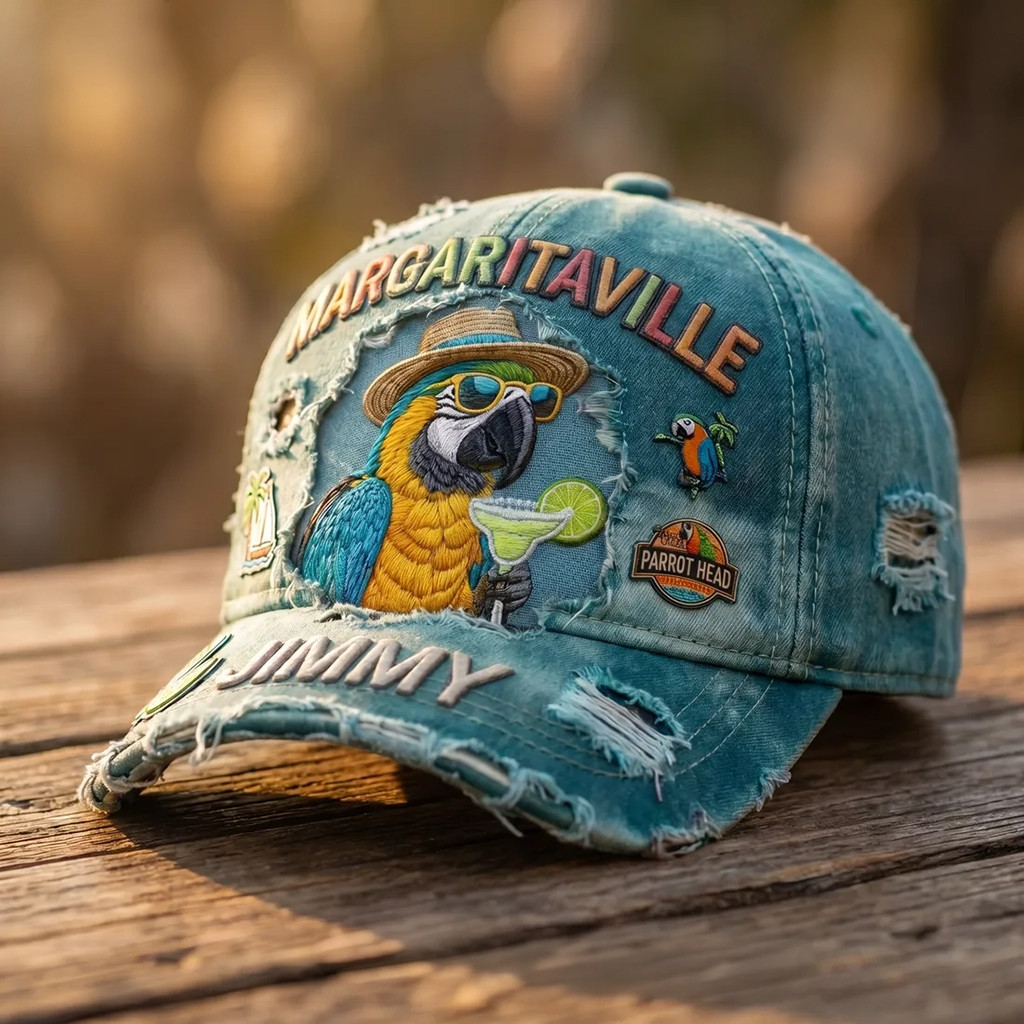 Margaritaville Parrot Head Distressed Denim Parrot Margarita Hat Jimmy Buffett Merch Gift For Men