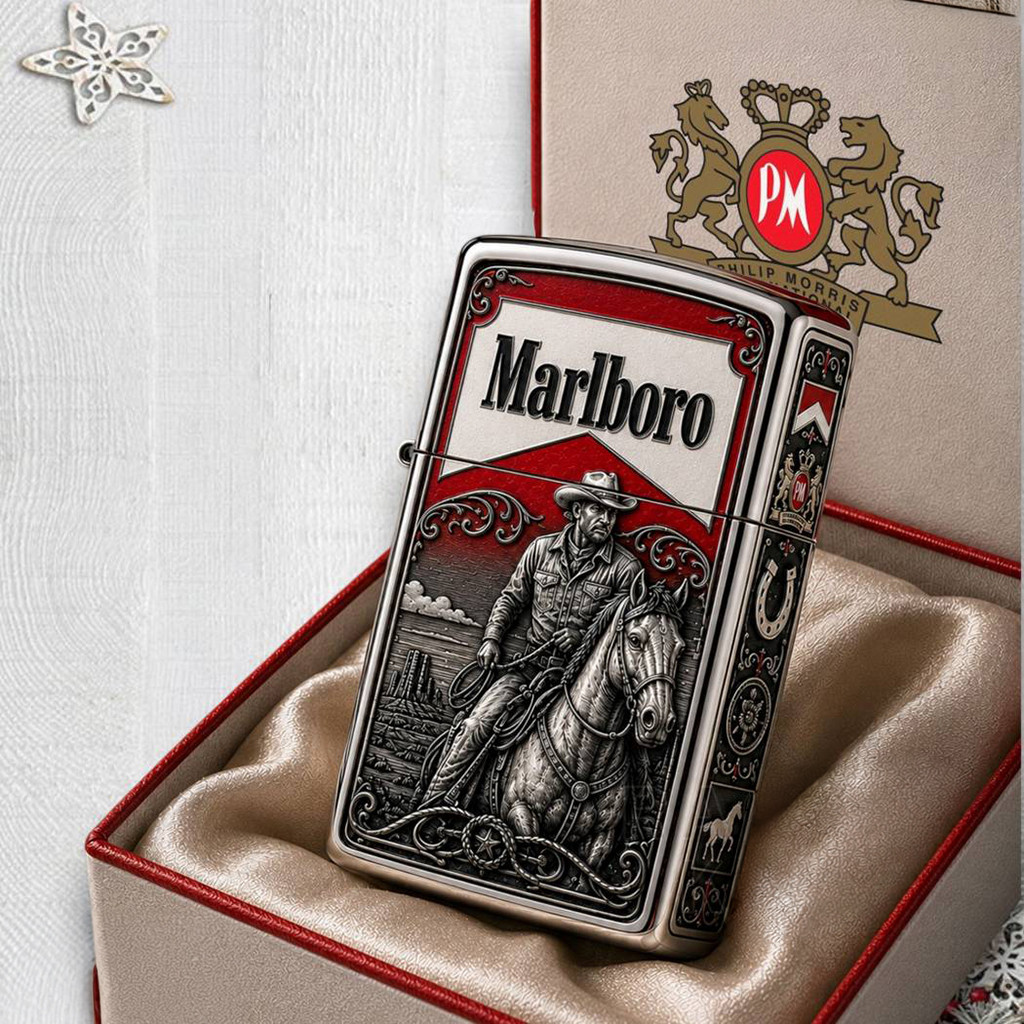 Marlboro Cowboy Premium Zippo Lighter Case Marlboro Merch Birthday Gifts For Dad