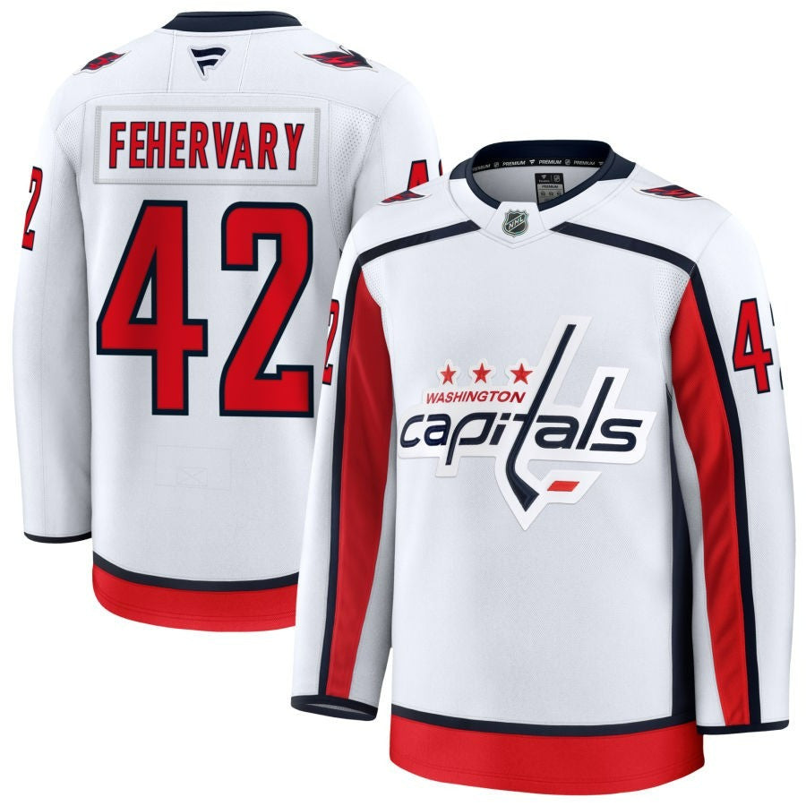 Martin Rehervary Washington Capitals 2025 Away Premium Jersey - White 1 Martin Rehervary Washington Capitals 2025 Away Premium Jersey - White