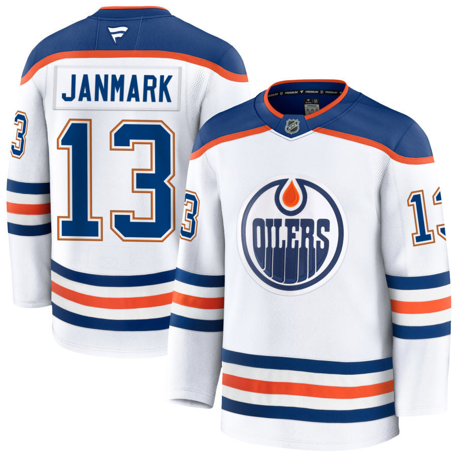 Mattias Janmark Edmonton Oilers 2025 Away Premium White Jersey 1 Mattias Janmark Edmonton Oilers 2025 Away Premium White Jersey