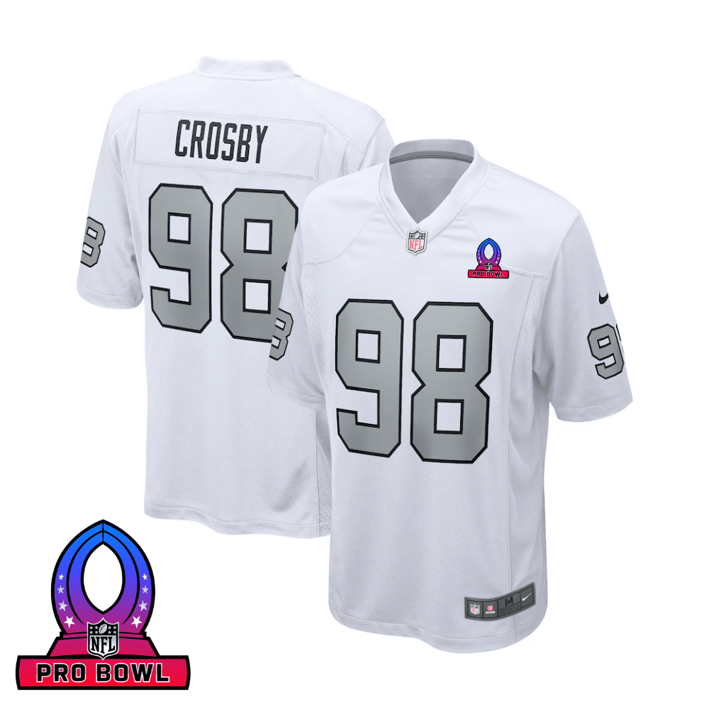 Maxx Crosby Las Vegas Raiders 2025 Pro Bowl Patch Game Men Jersey - White