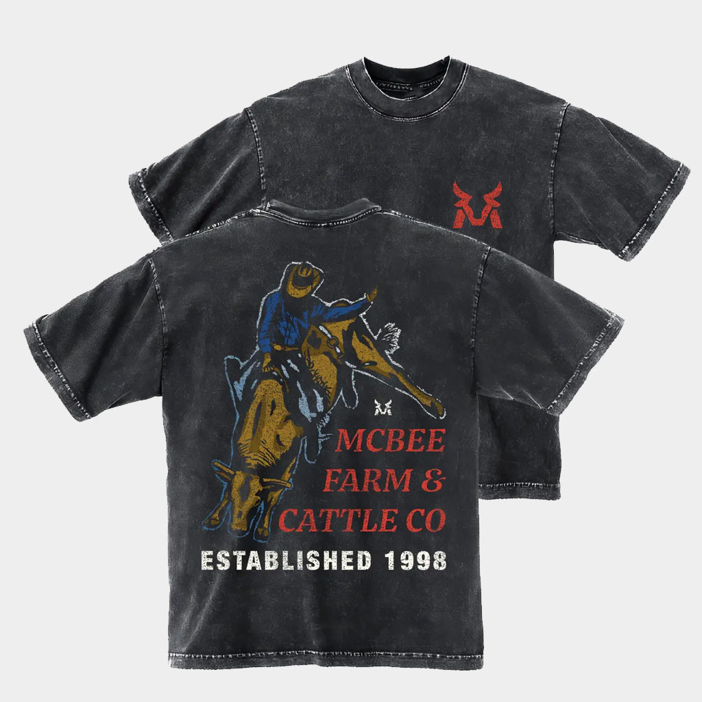 MCBEE Farms Merch 2026 8 Second Ride Wash T-Shirt MCBEE Farm And Cattle Co Established 1998 Tee