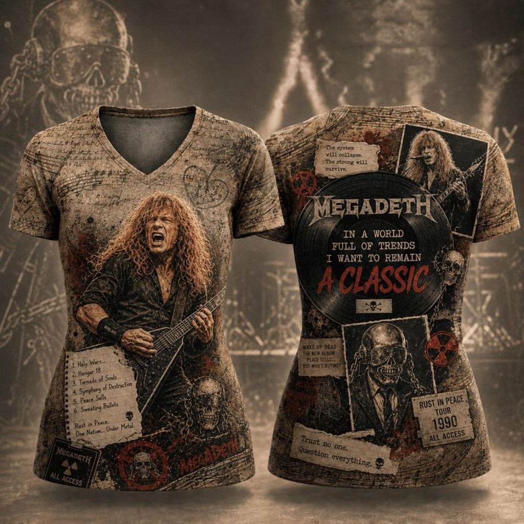Megadeth In A World Full Of Trends I Want To Remain A Classic V-Neck Shirt Megadeth Merch