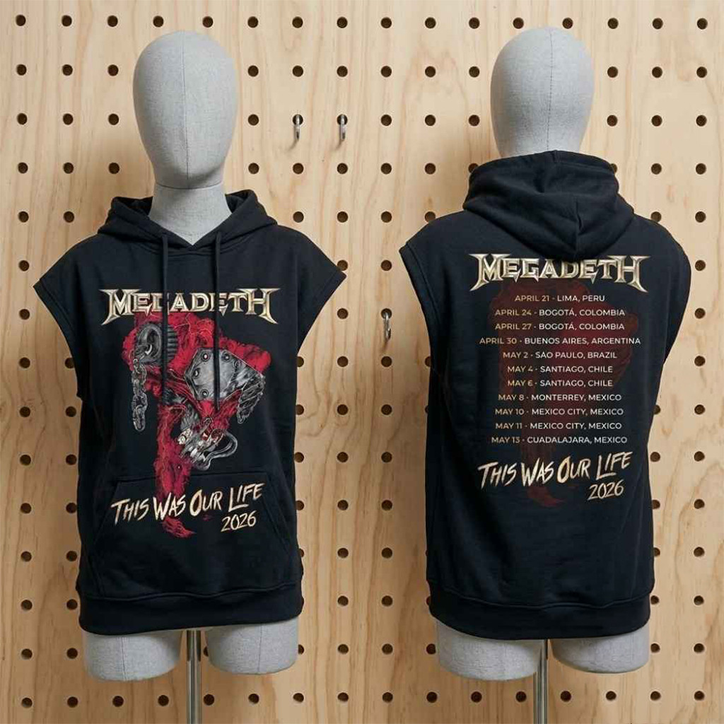 Megadeth This Was Our Life 2026 Schedule Tour Dates Sleeveless Hoodie Megadeth Merch Fan Gifts