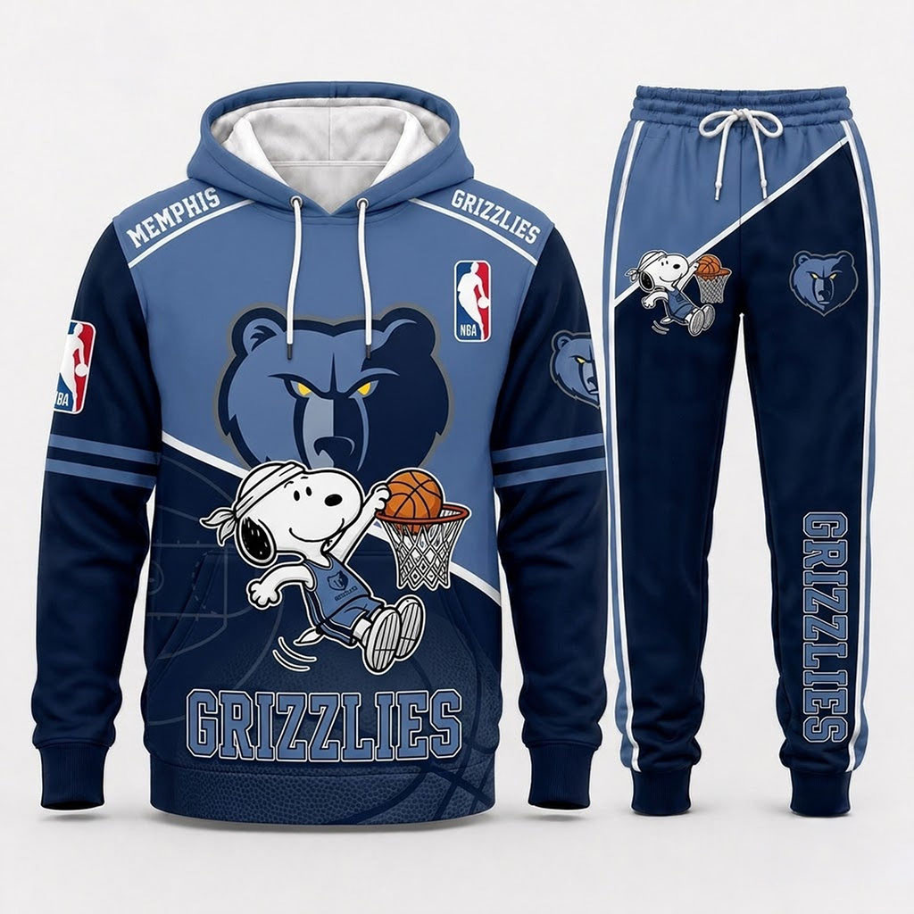 Memphis Grizzlies Snoopy Basketball Hoodie And Joggers Set Grizzlies Merch Basketball Fan Gifts