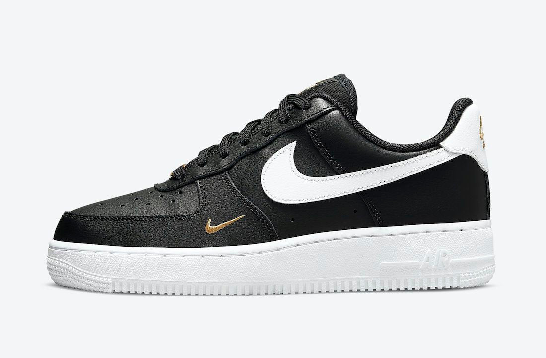 Men's Air Force 1 Gold Mini Swooshes Black Shoes