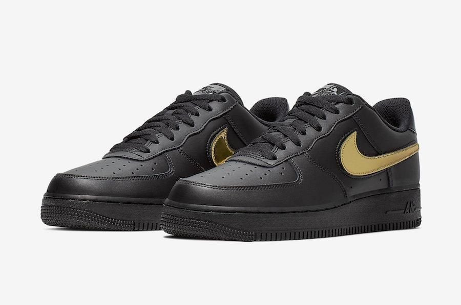 Men's Air Force 1 Low 07 Black Metallic Gold Shoes - Image 2