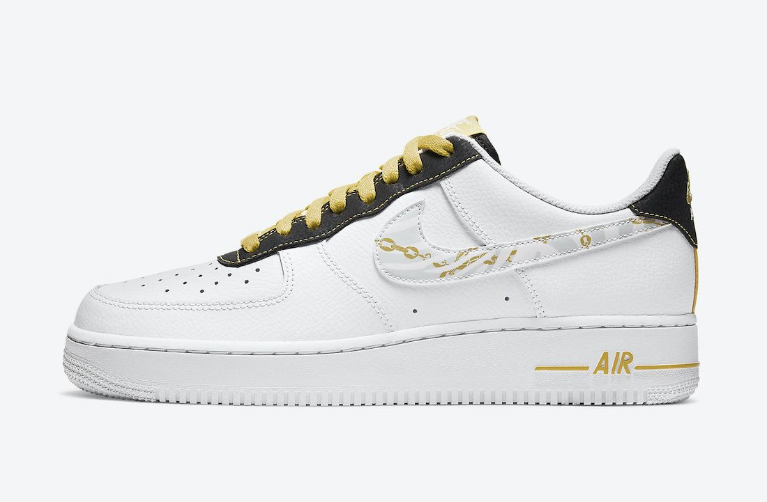 Men's Air Force 1 Low Gold Reflective Zebra Swooshes Shoes