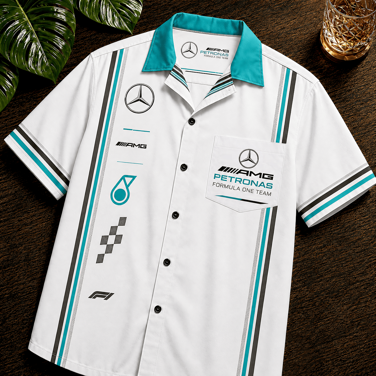 Mercedes AMG Petronas Racing Tropical Hawaiian Shirt Mercedes Merch Gift For Race Fans