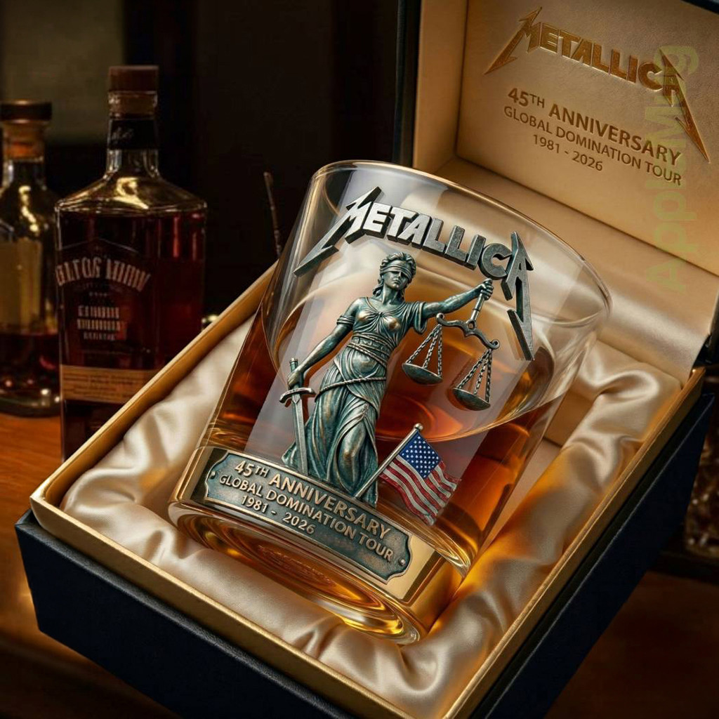 Metallica 45th Anniversary Global Domination Tour 2026 Whiskey Glass Metallica Merch Fan Gifts