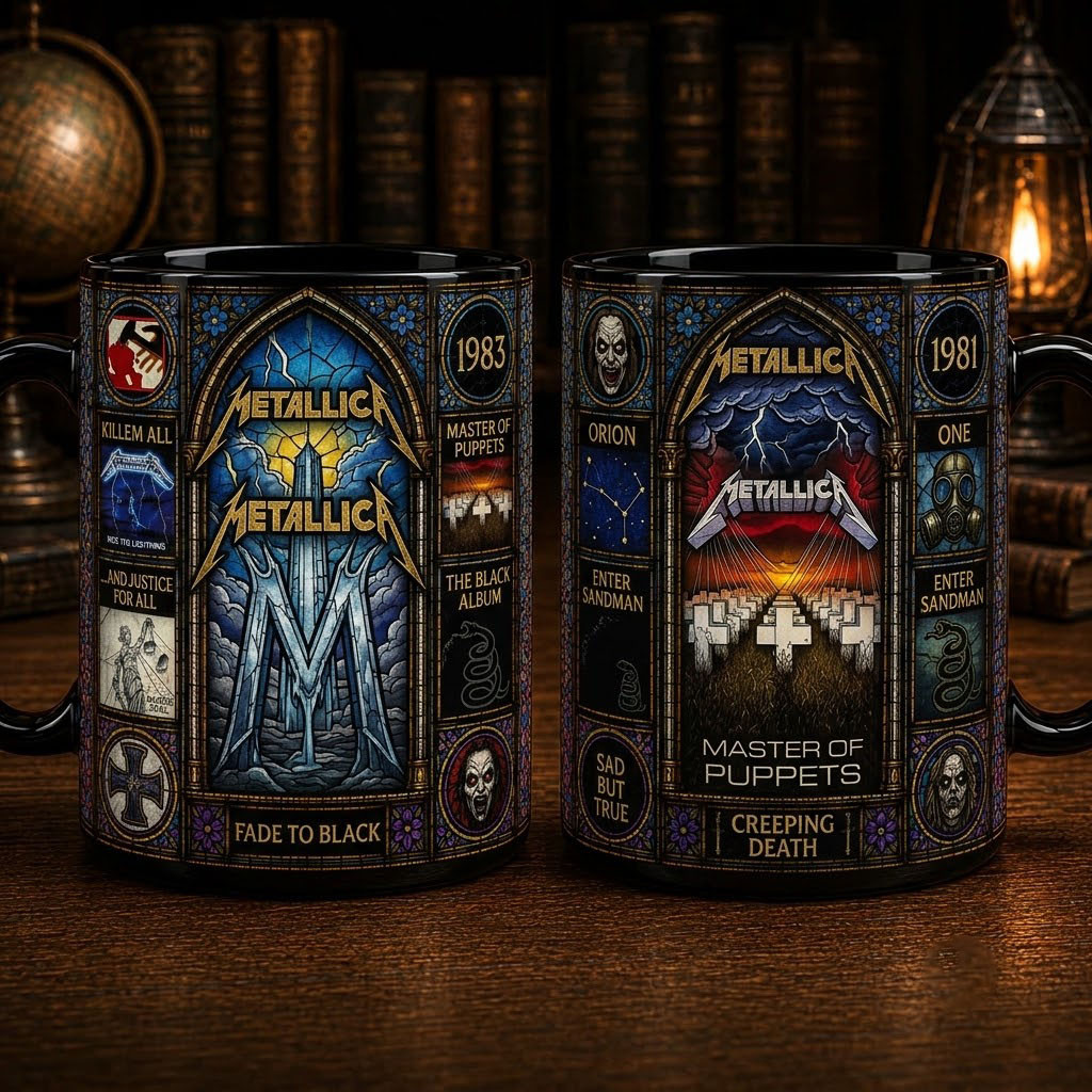 Metallica Band Stained Glass Accent Mug Fade To Black Coffee Cup Metallica Merch Fan Gifts