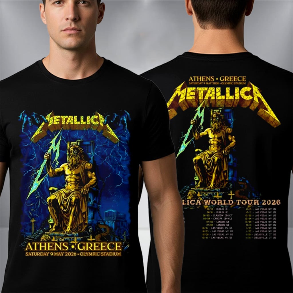 Metallica World Tour 2026 Tour Dates M72 Athens Olympic Stadium Zeus King Of The Gods T-Shirt