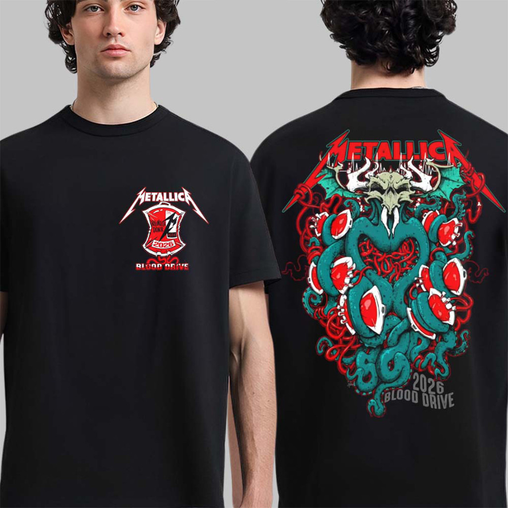 Metallica X Red Cross Blood Drive M72 World Tour Europe Blood Ktulu T-Shirt Metallica Merch