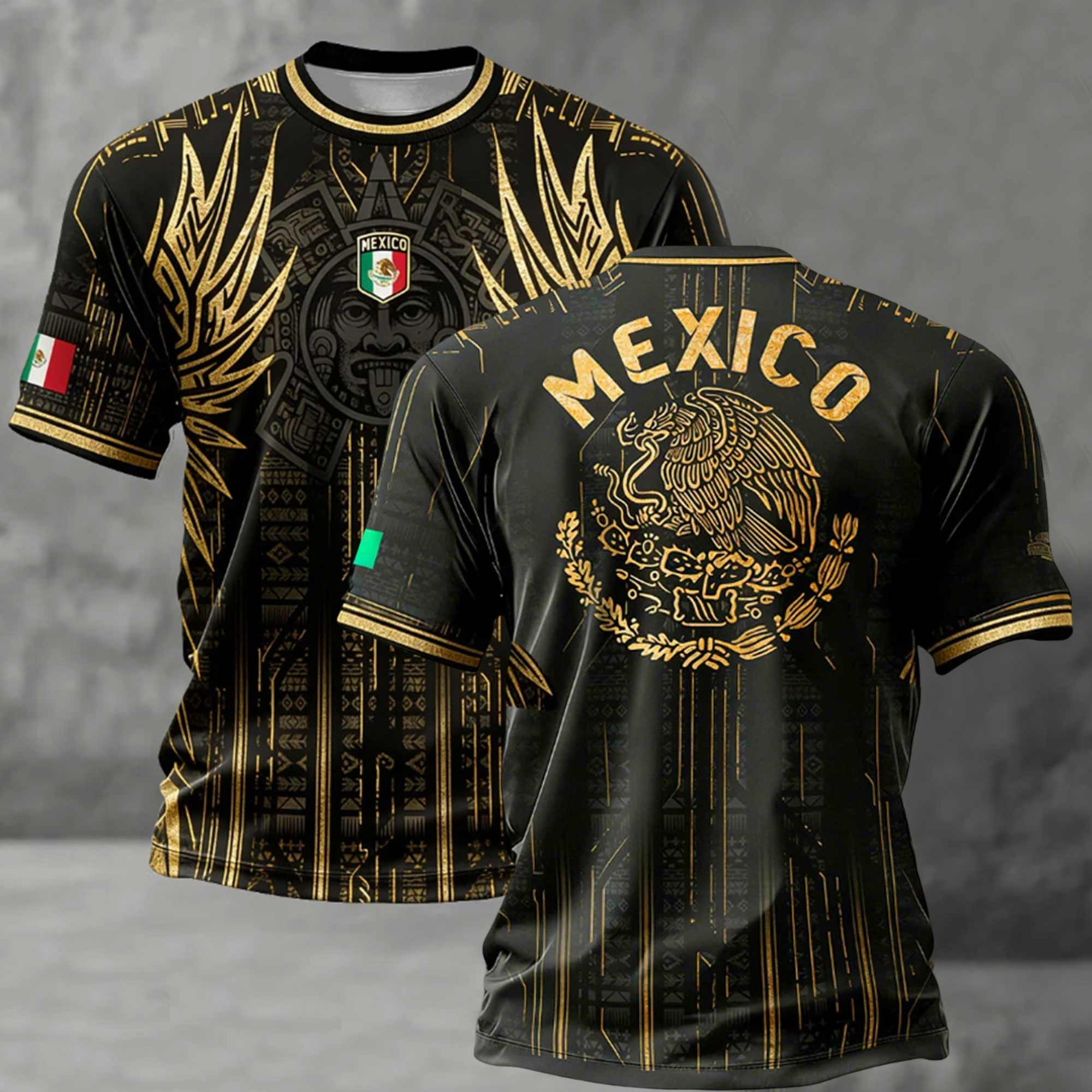 Mexico Aztec Sun God Black Gold Shirt Mexico T-Shirt Gift For Husband