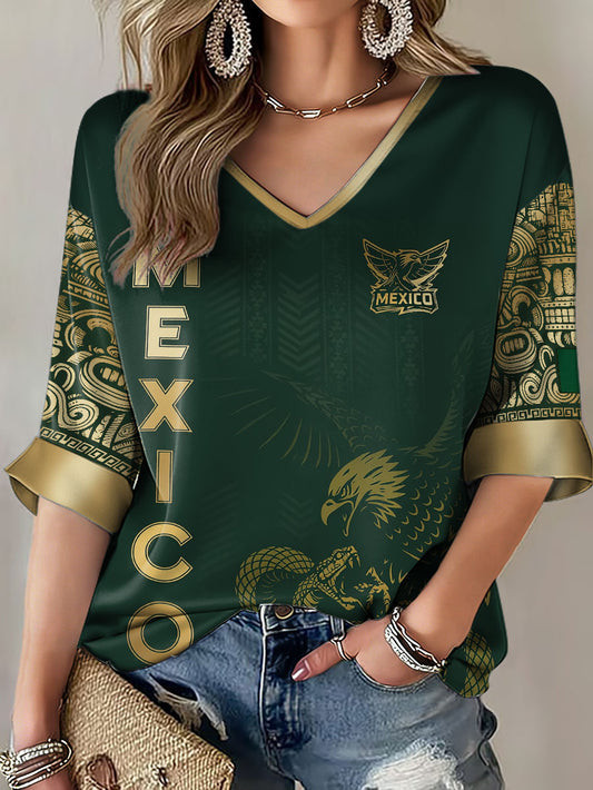 Mexico FIFA World Cup 2026 Long Sleeve V-Neck Shirt Mexico Football Team Merch Gift For Her