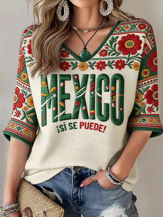 Mexico FIFA World Cup 2026 Merch Mexico Isi Se Puede Long Sleeve V-Neck Shirt Gift For Fans