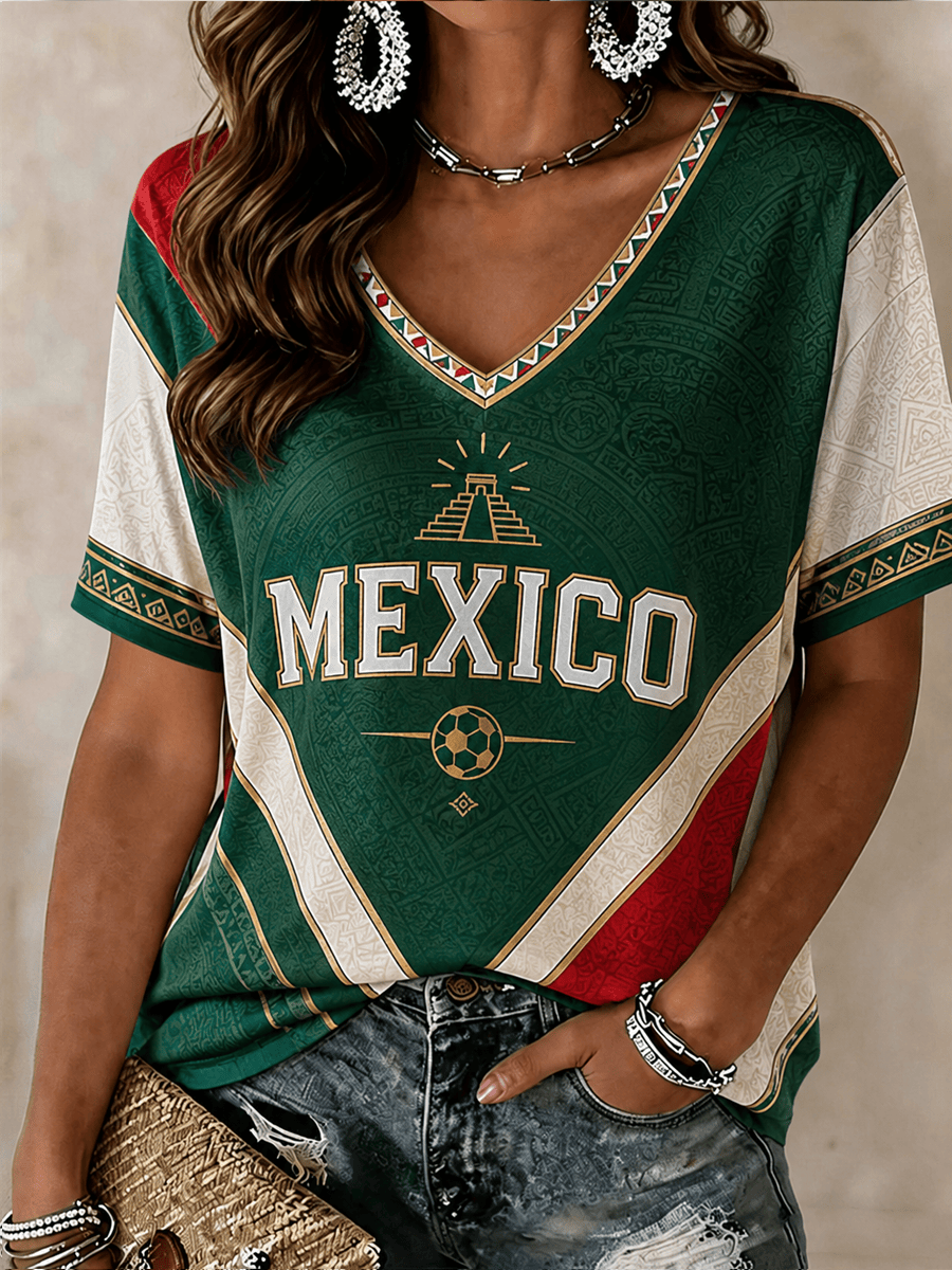 Mexico FIFA World Cup 2026 V-Neck Shirt Women's Game Day Apparel Gift For Team Mexico Support