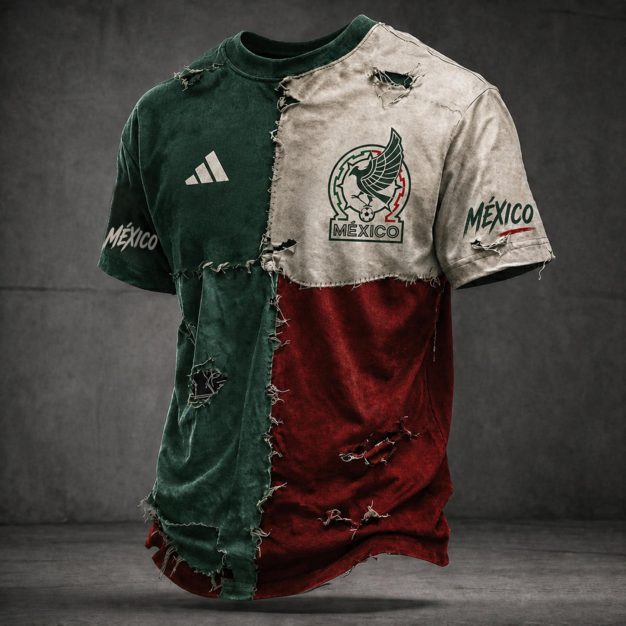 Mexico Football 2026 World Cup Patchwork T-Shirt Mexico FIFA Merch Gifts For Supporters
