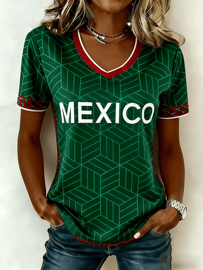 Mexico Soccer World Cup 2026 V-Neck T-Shirt Mexico Soccer Apparel Gifts For Her