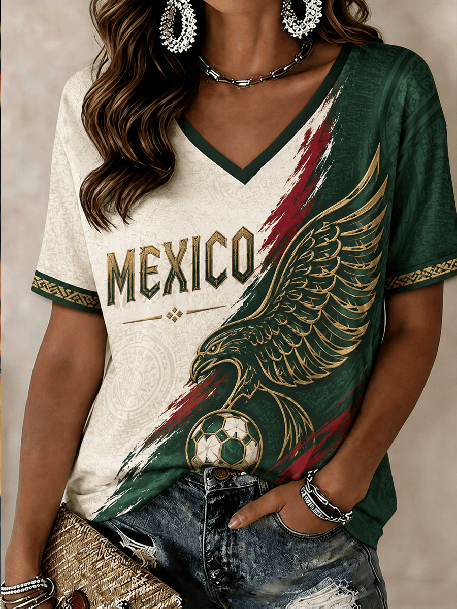 Mexico World Cup 2026 V-Neck Shirt Mexico Team Merch Football Game Day Apparel Gift For Sister