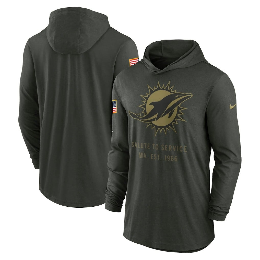 Miami Dolphins 2025 Salute to Service Sideline Dri-FIT Lightweight Hooded Pullover - Forest Green