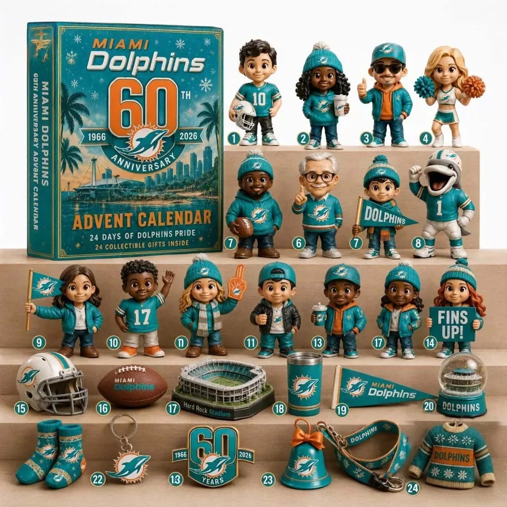 Miami Dolphins 60th Anniversary 2026 Advent Calendar Christmas Ornaments Miami Football Merch