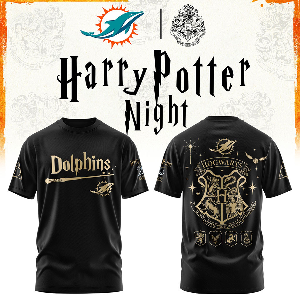 Miami Dolphins Football Harry Potter 25th Anniversary T-Shirt 2026 Miami Dolphins Merch Black