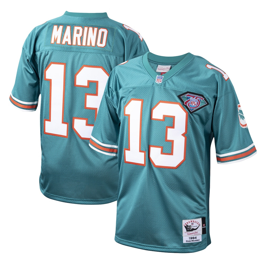 Miami Dolphins Merch - Men's 1994 Dan Marino Aqua Authentic Throwback Retired Player Jersey - Mitchell & Ness - Football Based Gifts