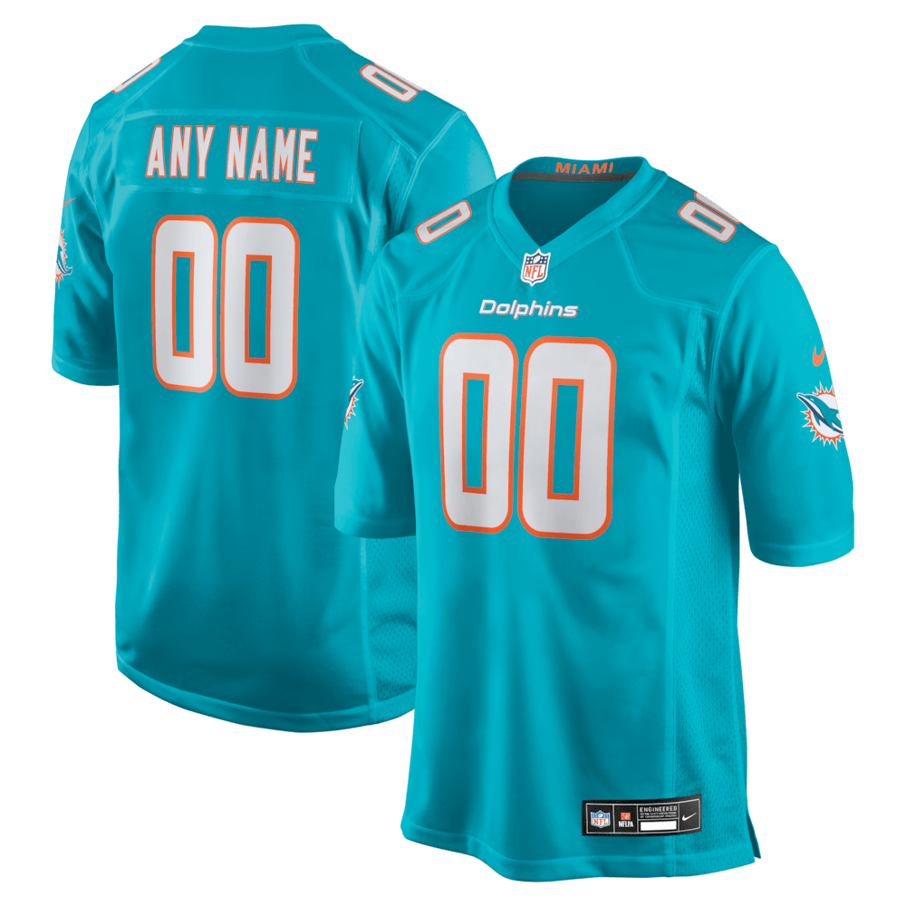 Miami Dolphins Merch - Men's Aqua Custom Game Jersey - Best Football Christmas Gifts