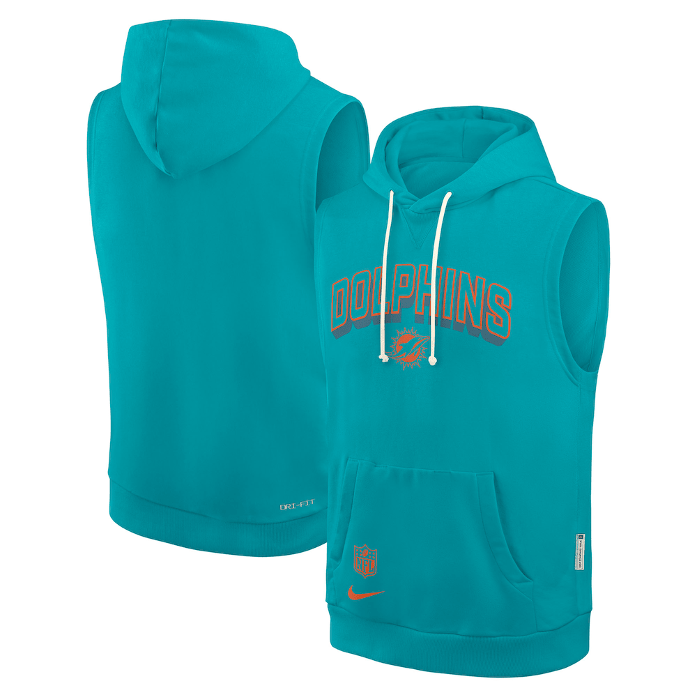 Miami Dolphins Merch - Men's Aqua Sideline Standard Issue Dri-FIT Sleeveless Hoodie - Best Football Gifts