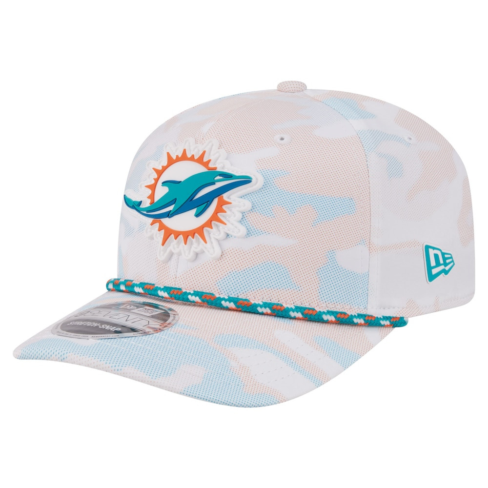 Miami Dolphins Merch - Men's Camo Rope 9SEVENTY Adjustable Hat, White - New Era - Christmas Gifts For Football Fans