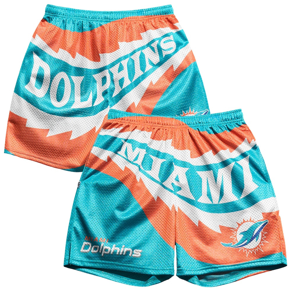 Miami Dolphins Merch - Men's Chalk Line Aqua Saw Blade Retro Shorts - Best Football Related Gifts