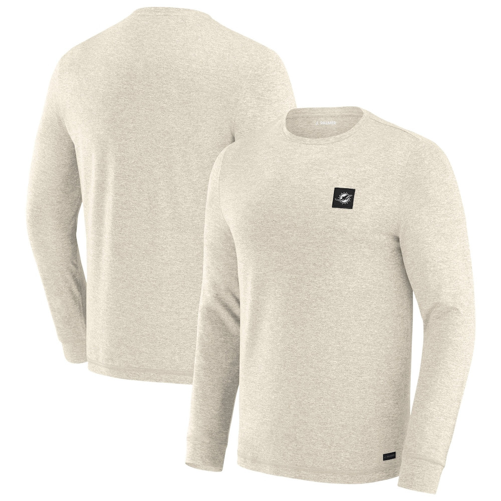 Miami Dolphins Merch - Men's Cream Four Down Long Sleeve T-Shirt - J. Palmer - Football Gift Idea