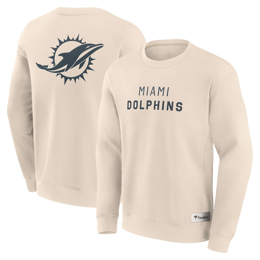 Miami Dolphins Merch - Men's Fanatics Cream Elements Future Ground Lettering Pullover Sweatshirt - Best Football Gifts