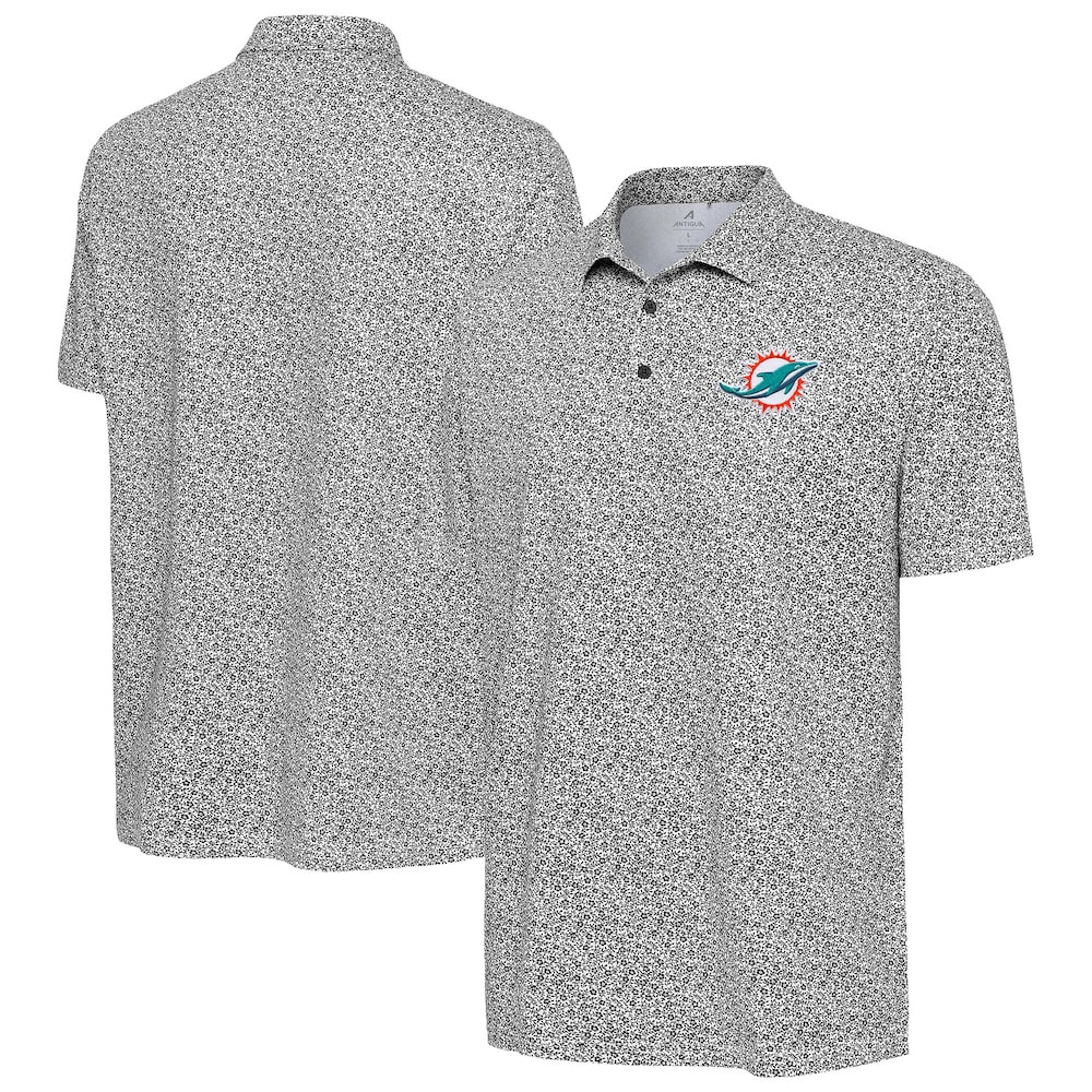 Miami Dolphins Merch - Men's Field Ditsy Polo, Black - Antigua - Birthday Ideas For Football Fan