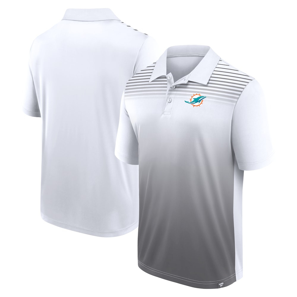 Miami Dolphins Merch - Men's Logo Athletic Sandlot Game Polo, White - Best Presents For Football Fans
