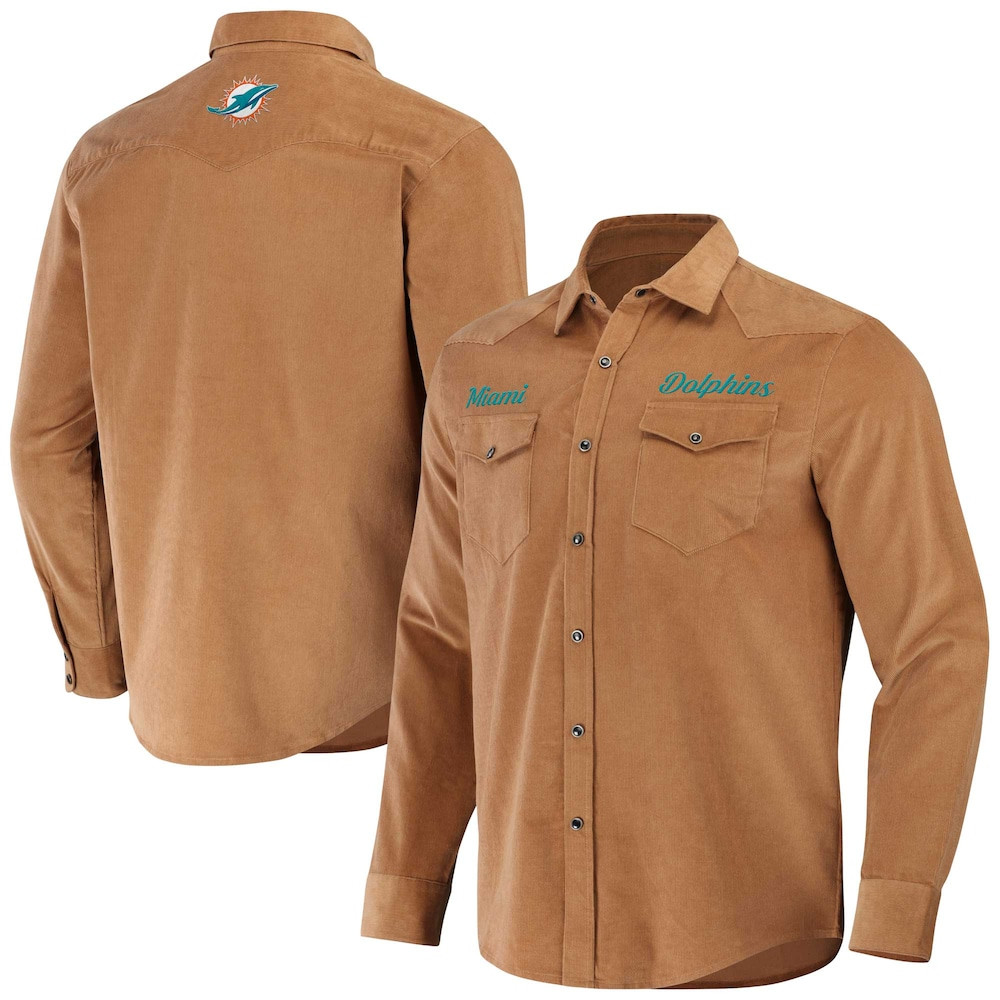 Miami Dolphins Merch - Men's NFL x Darius Rucker Collection by Fanatics Western Full-Snap Shirt, Orange - Football Lover Presents