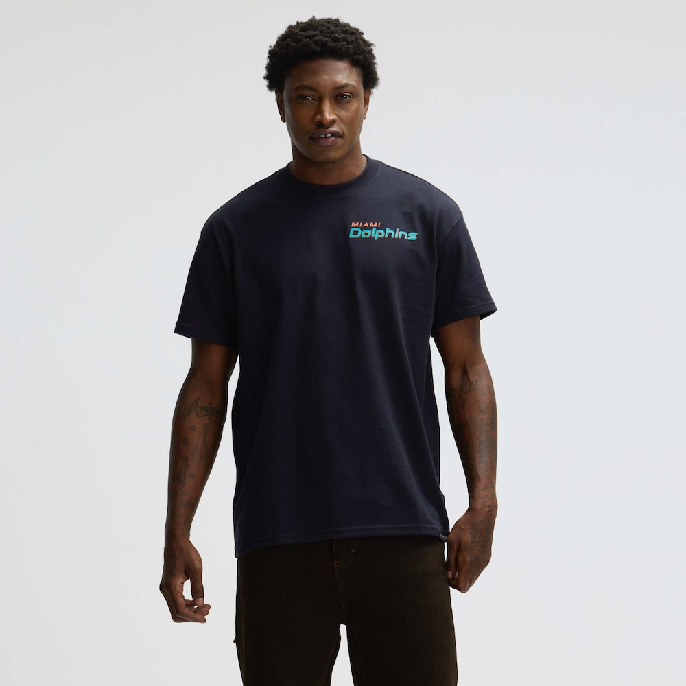Miami Dolphins Merch - Men's Pitch 2025 Rivalries Collection Essential Max90 T-Shirt, Blue - Best Football Gifts For Adults