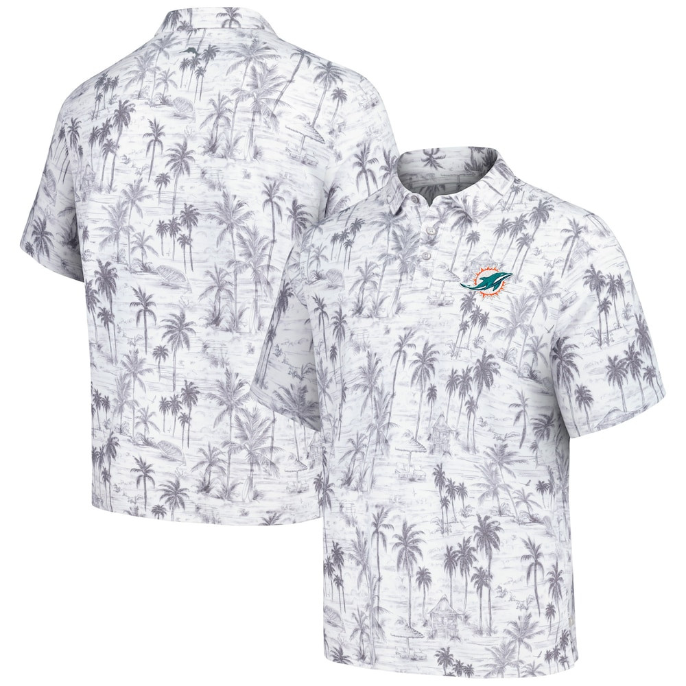 Miami Dolphins Merch - Men's Tommy Bahama Gray Cabana Shores IslandZone Polo - Best Football Related Gifts