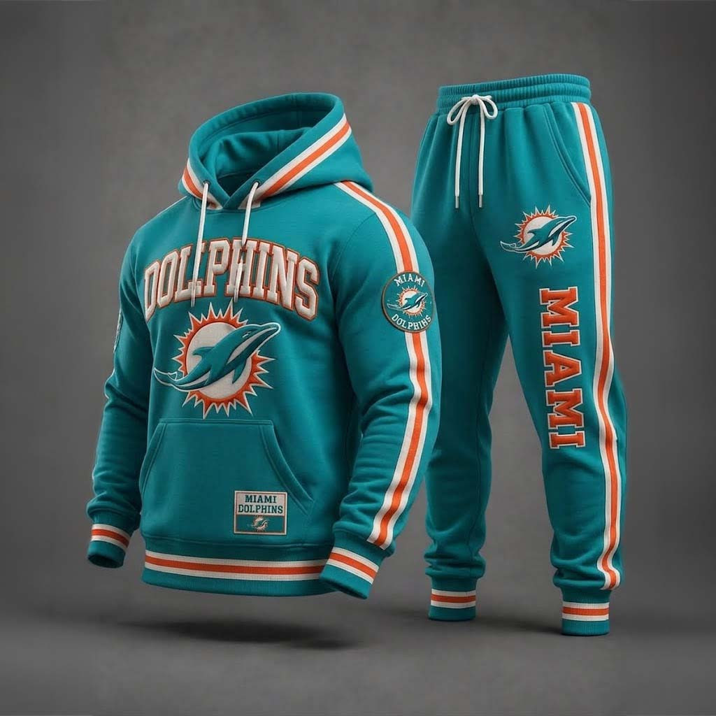 Miami Dolphins Merch Miami Football Game Day Hoodie And Sweatpants Set Gifts For Football Fans