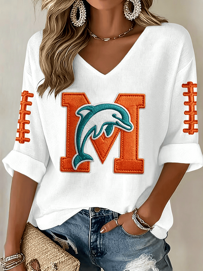 Miami Dolphins Merch Miami Football Game Day Long Sleeve V-Neck Shirt Football Gifts