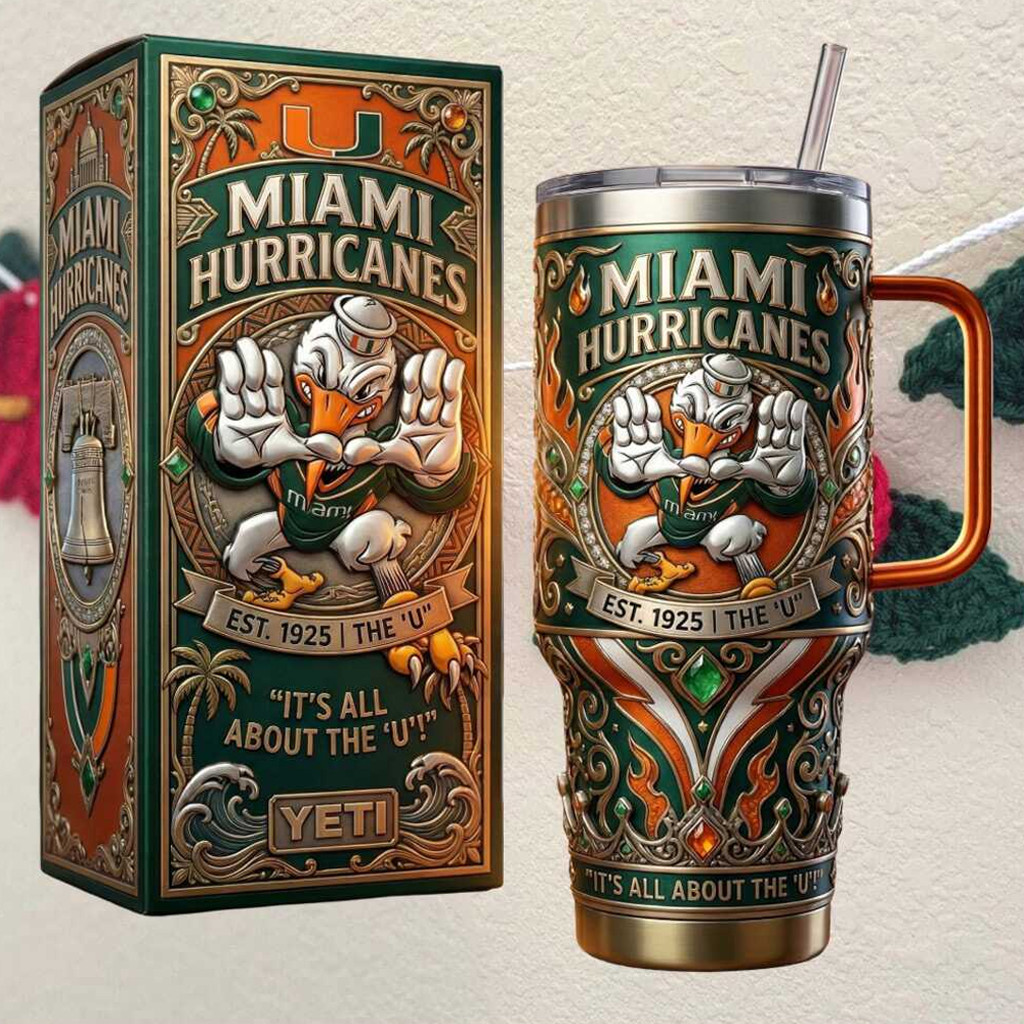 Miami Hurricanes EST 1925 It's All About The U Tumbler Miami Hurricanes Merch Gifts For Fans