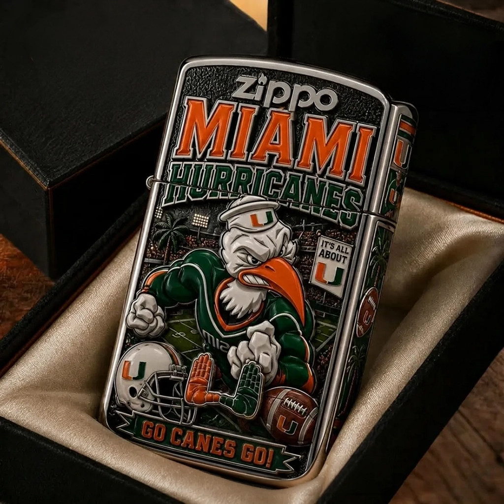 Miami Hurricanes Go Canes Go Zippo Lighter Case 2026 Hurricanes Merch Gifts For Football Lovers