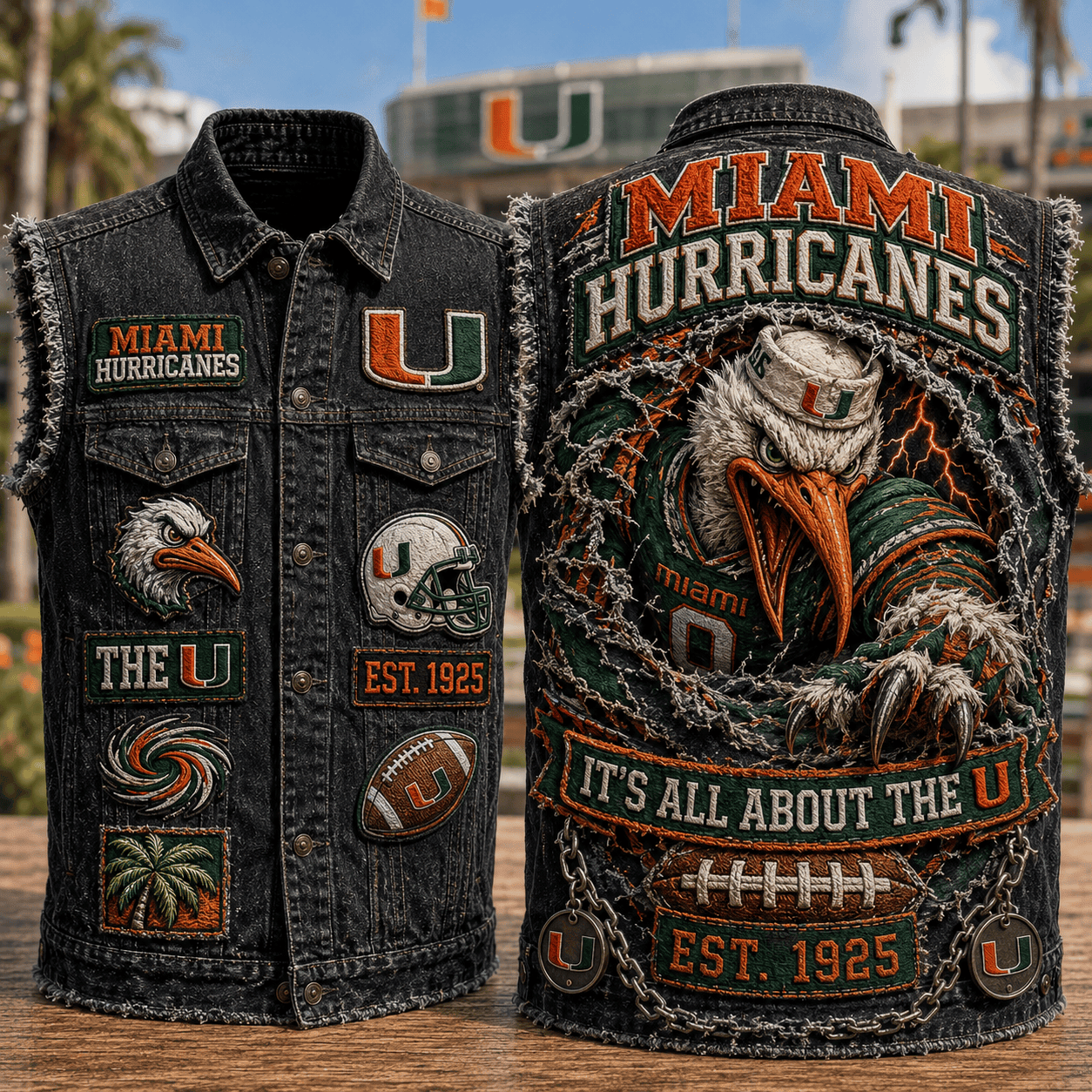 Miami Hurricanes It's All About The U Denim Vest Hurricanes Merch Present For Football Fans