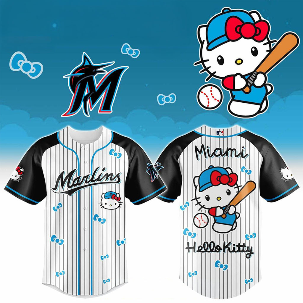 Miami Marlins Hello Kitty 2026 Game Theme Night Baseball Jersey Miami Marlins Merch Fans Gifts