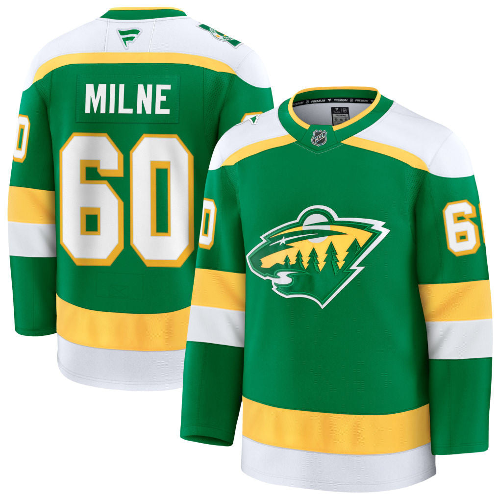 Michael Milne Minnesota Wild 2025 Alternate Premium Jersey - Green 1 Michael Milne Minnesota Wild 2025 Alternate Premium Jersey - Green